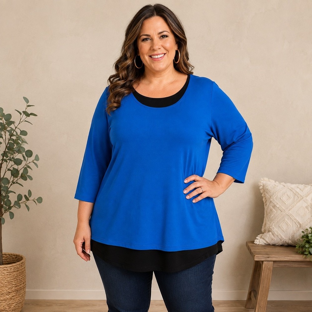 Forever Jade Colorblock Top Women's XL Lagenlook Minimalist Career Casual Flowy